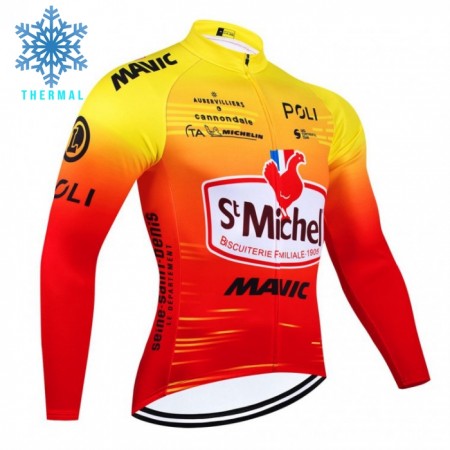 Wielershirt 2024 St. Michel-Auber93 Lange Mouw Winter Thermal Fleece Rood